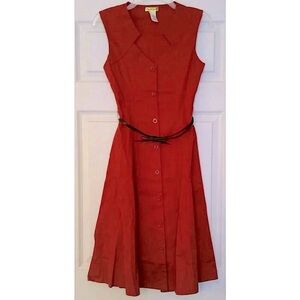 Rust Orange Belted Sleeveless Midi Shirt Dress by Yellow Star Modcloth Coquette